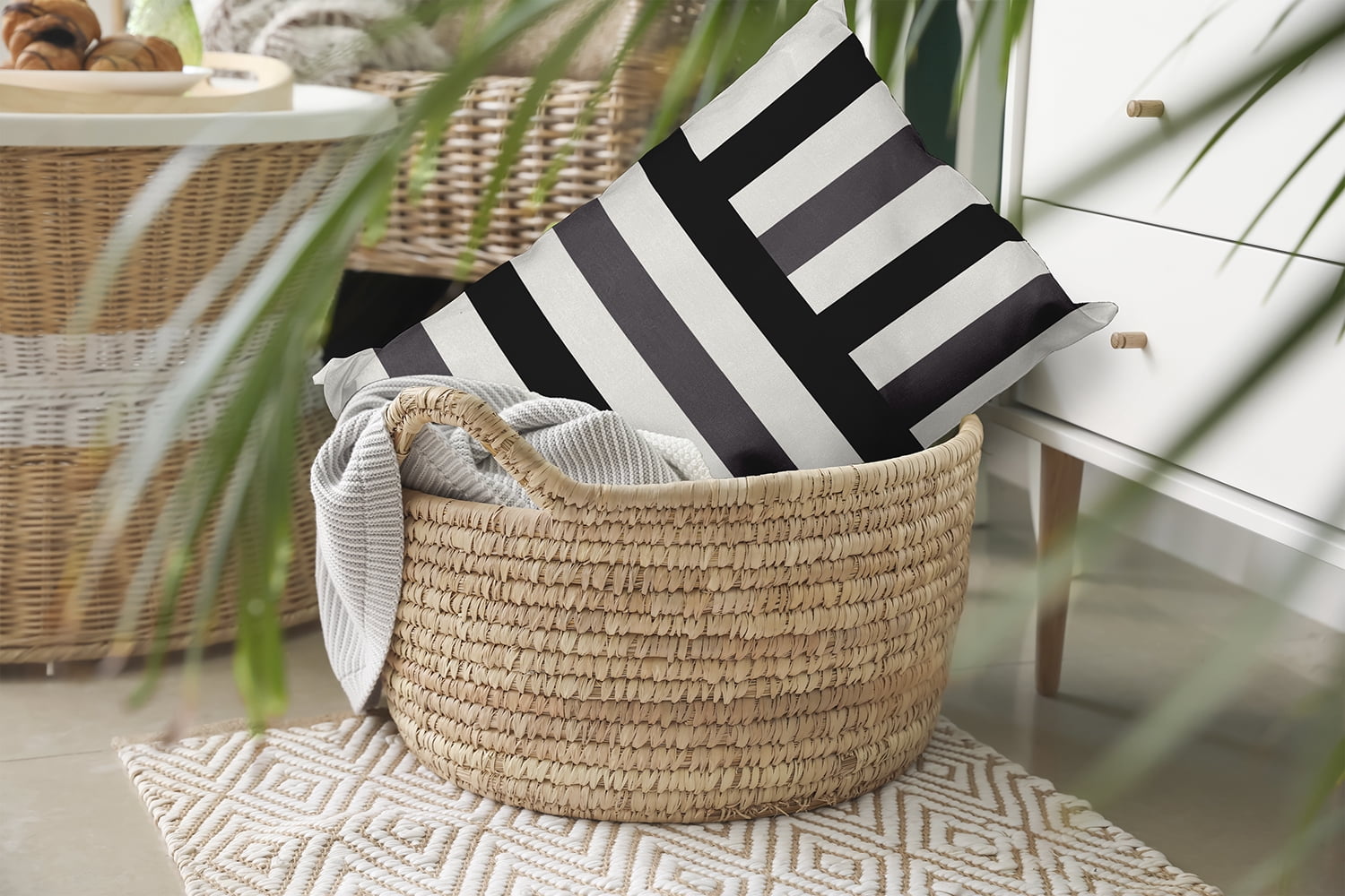 20" x 14" Simply Daisy Stripes Polyester Indoor/Outdoor Pillow, Dark Gray Qty 1