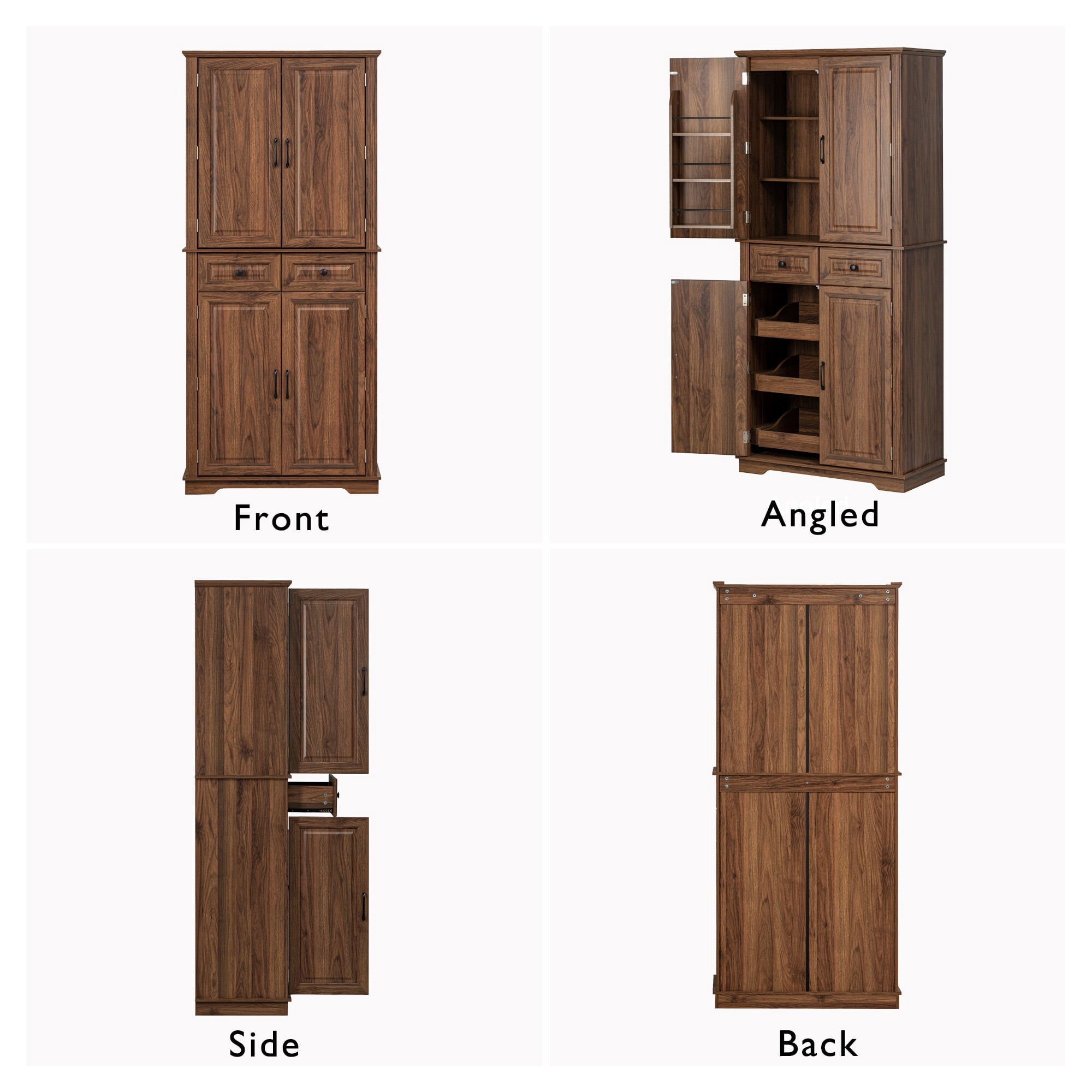 71" Tall Kitchen Pantry Cabinet with 3 Pull-Out Organizers, 6 Door Shelves, 2 Drawers, Farmhouse Embossed Texture, Freestanding Storage for Kitchen & Dining Room