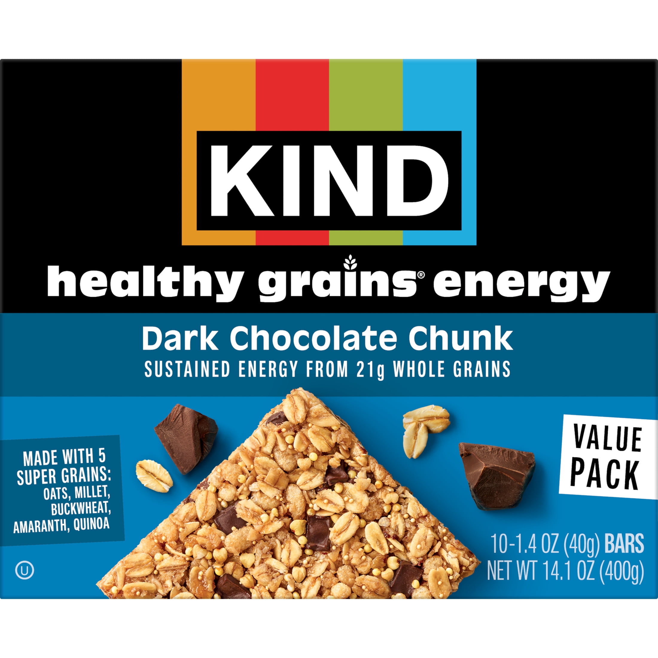 (4 pack) (4 pack) KIND Dark Chocolate Chunk Healthy Grains Energy Bars, 10 Snack Bars, 4 Boxes