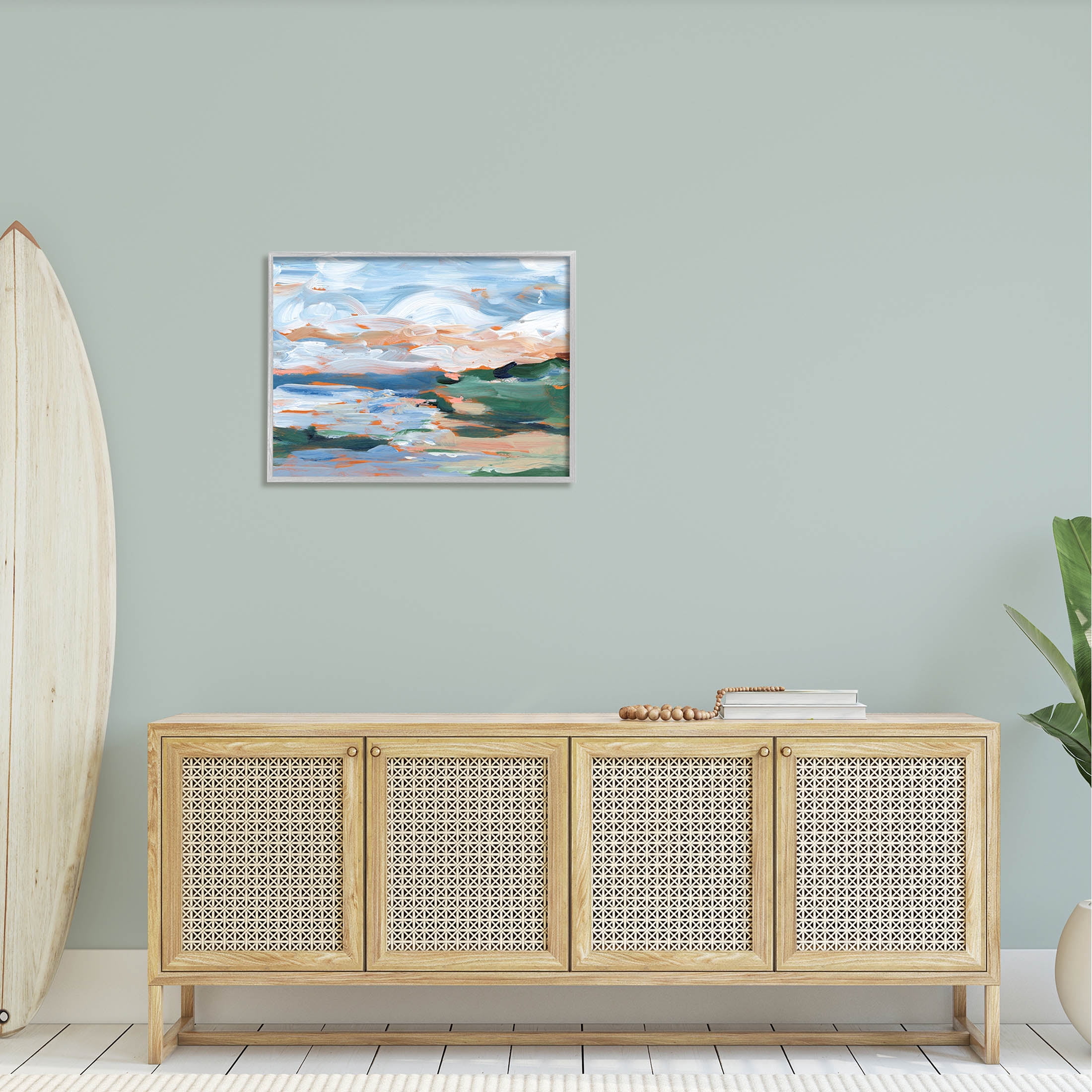 Seaside Modern Landscape Scene Landscape Painting Gray Framed Art Print Wall Art