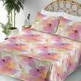 thumbnail image 3 of Ambesonne Nature Fitted & Flat Sheet with Shams 4 Pcs Set, Garden Print Flower Pattern, King, Pink Peach and Pastel Green, 3 of 5