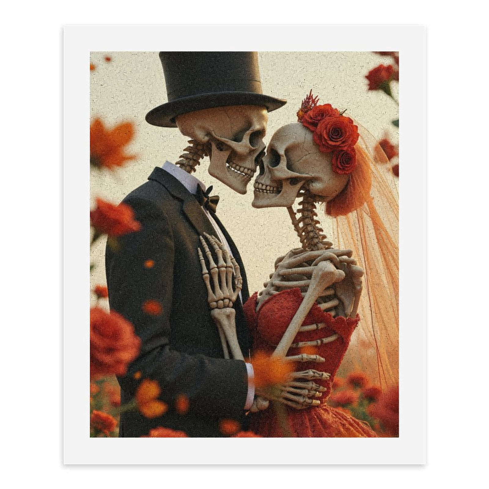 Paint By Numbers Kit for Adults Beginner - Skeleton Couple Wedding Roses DIY Canvas Painting Kits for Adults, Frameless Paint By Number for Adults for Home Wall Decor 16x20 Inch