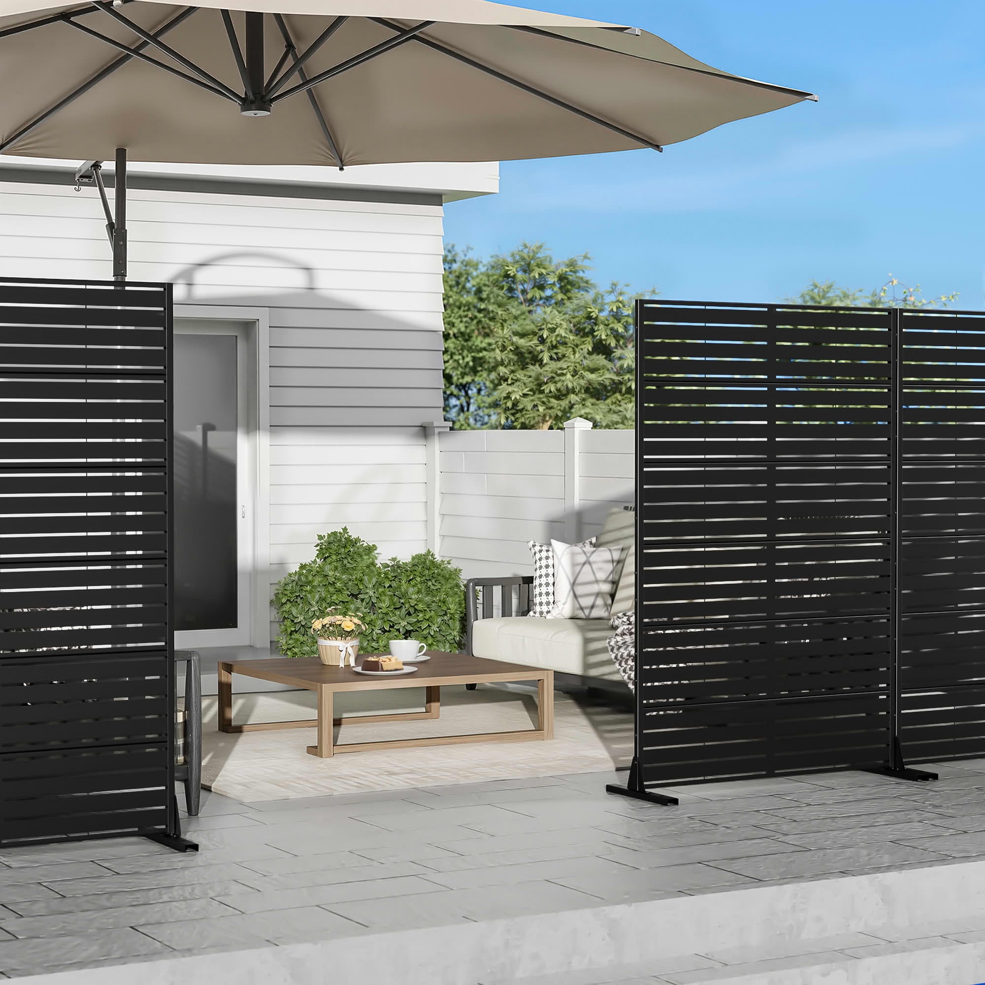 MAYEERTY Outdoor Metal Privacy Screen 6 × 4FT Black, 6-Panel Classic Louvered Design, Easy Install for Apartment Balcony