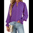 thumbnail image 1 of Blusa de Estilo Bohemio con Cuello en V y Mangas Largas, Estilo Floral, Informal, Holgada, de Verano, con Mangas Abullonadas para Mujer. Púrpura XXL, 1 of 6