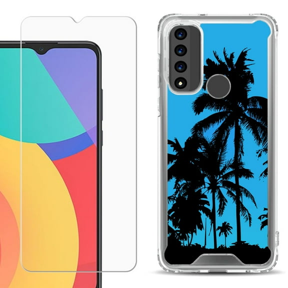 Shockproof Bumper Phone Case for TCL 20 XE, with Tempered Glass Screen Protector, by OneToughShield ® - Tropical Summer