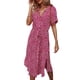 thumbnail image 5 of Txlixc, vestido a media pierna con botones para mujer, vestido de verano bohemio, manga corta, estampado floral, volantes, cinturón, línea A, vestido suelto de camisa Txlixc Estilo de ocio, 5 of 10