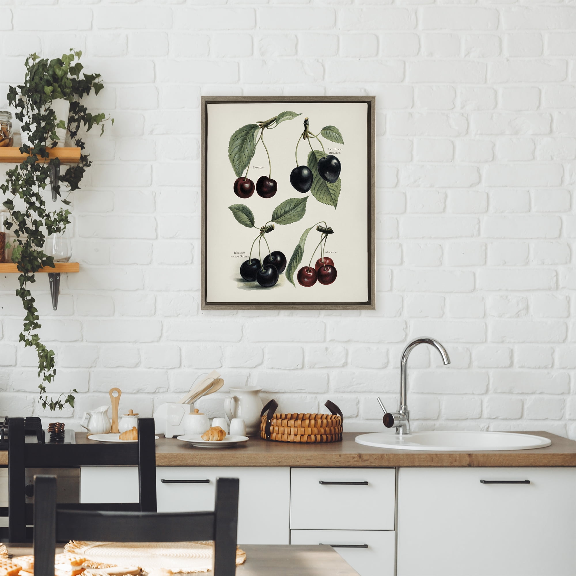 Natural Detailed Cherry Studies Brown Framed Floater Canvas Wall Art, design by Lettered and Lined