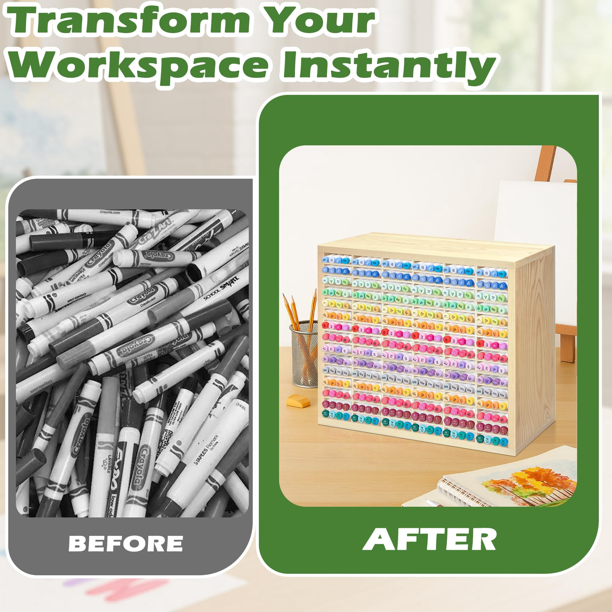 Marker Storage Organizer For 360 Markers Wooden Holder With 90 Slots Pens Pencils Art Supply Rack Desk Home Classroom Office Decor