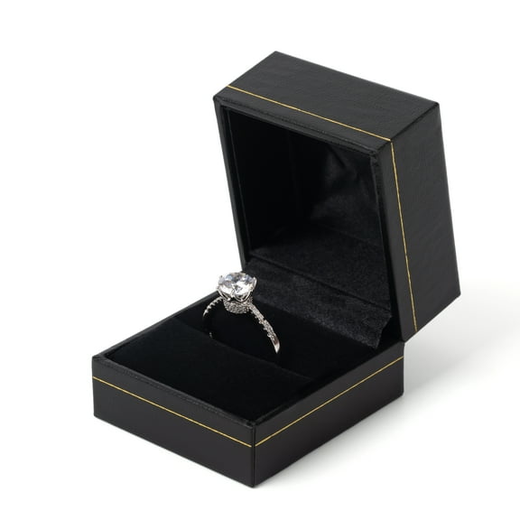 Classic Design Leatherette Black Ring Gift Box For Wedding Proposal Anniversary, Jewelry Storage Display Gift Box