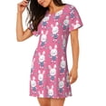 thumbnail image 2 of Lsque Rabbit Holding Flowers Pattern Nightgowns for Women Sleep Shirts Short Sleeve Nightshirt Pullover Nightdress Soft Sleepwear Relaxed Fit Nightdress, 2 of 6