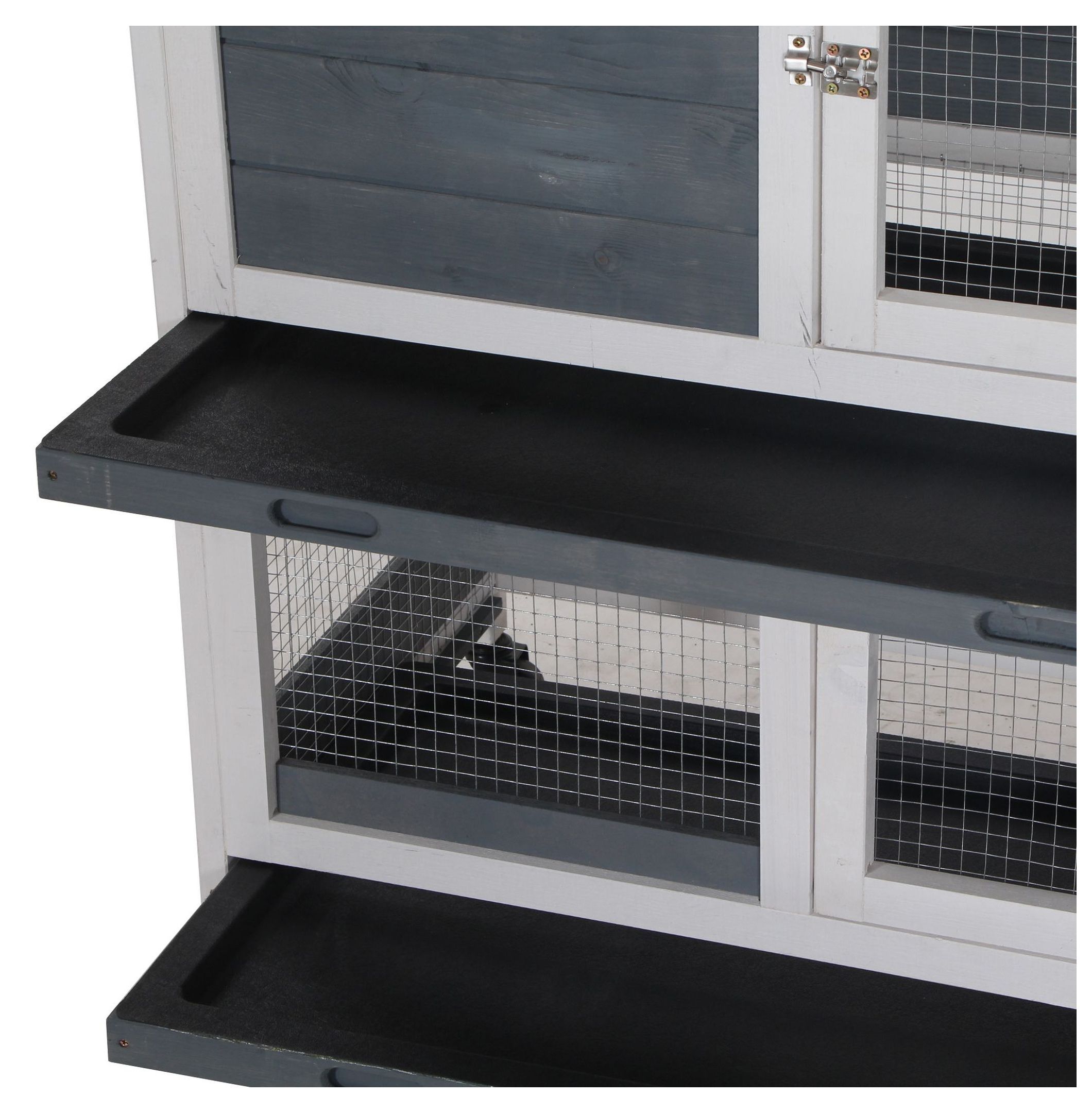 Indoor Rabbit Hutch, Wooden Bunny Cage, 2-Story Pet House with Lockable Doors & Ramp, Elevated Design, Easy Clean Tray, Gray