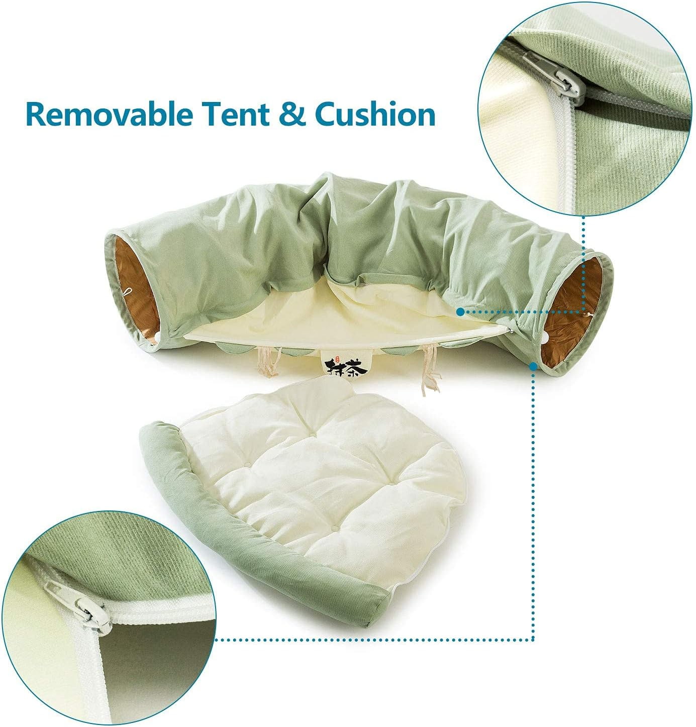 Tunnel for Indoor, Tube with Collapsible Washable Bed,Cat Bed for Small Medium Large cat.(Matcha)
