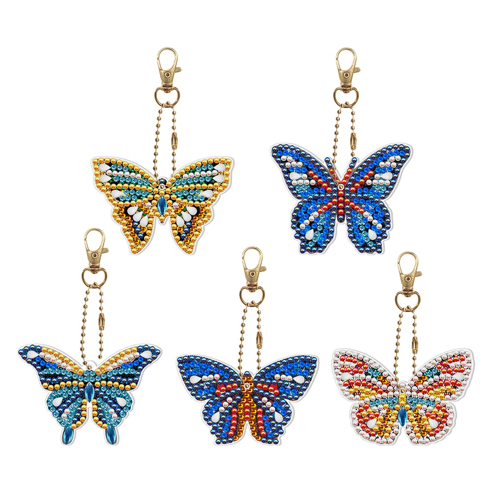 5pcs DIY Full Drill Diamond Painting Special Shaped Butterfly Keychain Gift 