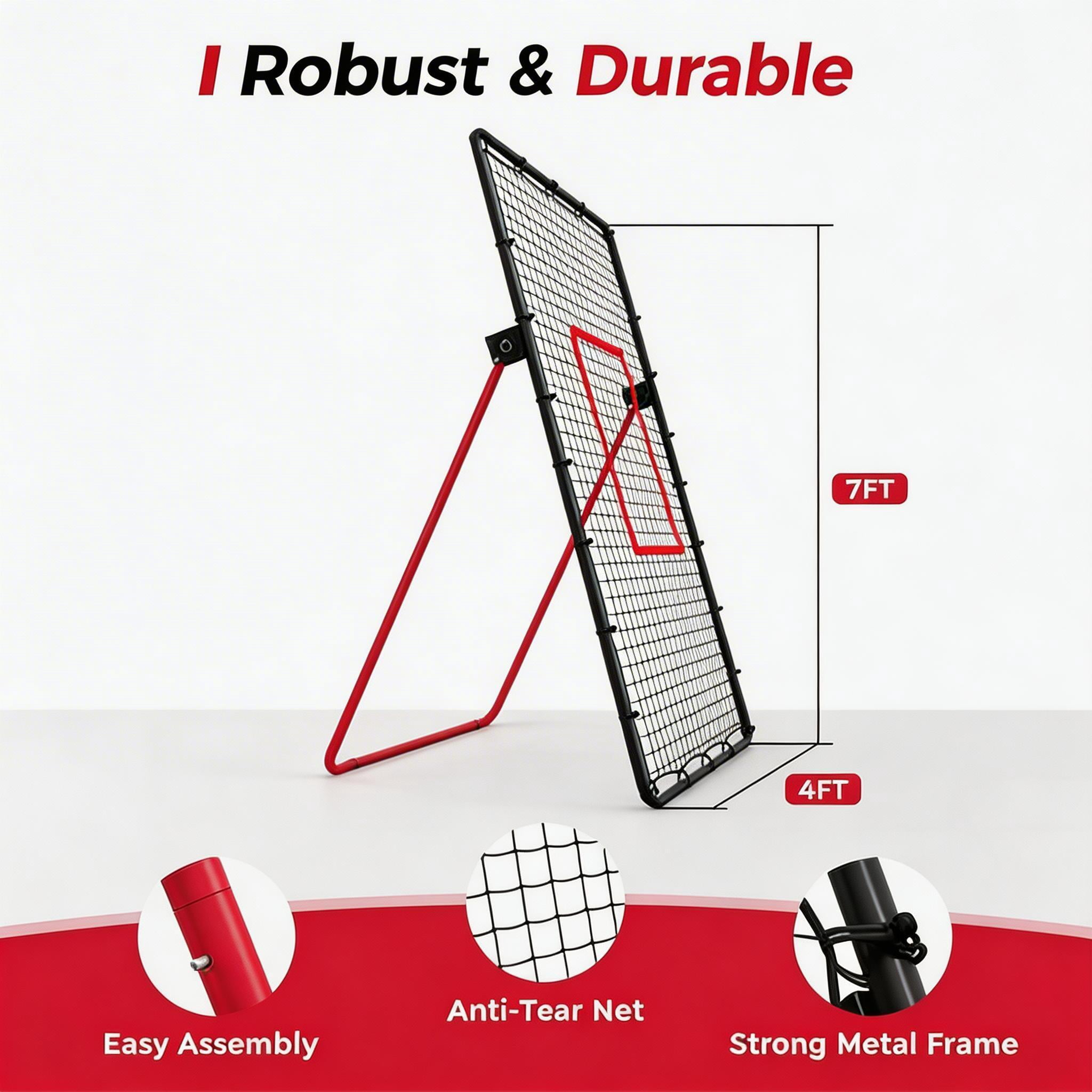 7x4 FT Volleyball Bounce Back Net, 5 Adjustable Angles, Foldable Heavy Duty Training Net with Ground Stakes, Red