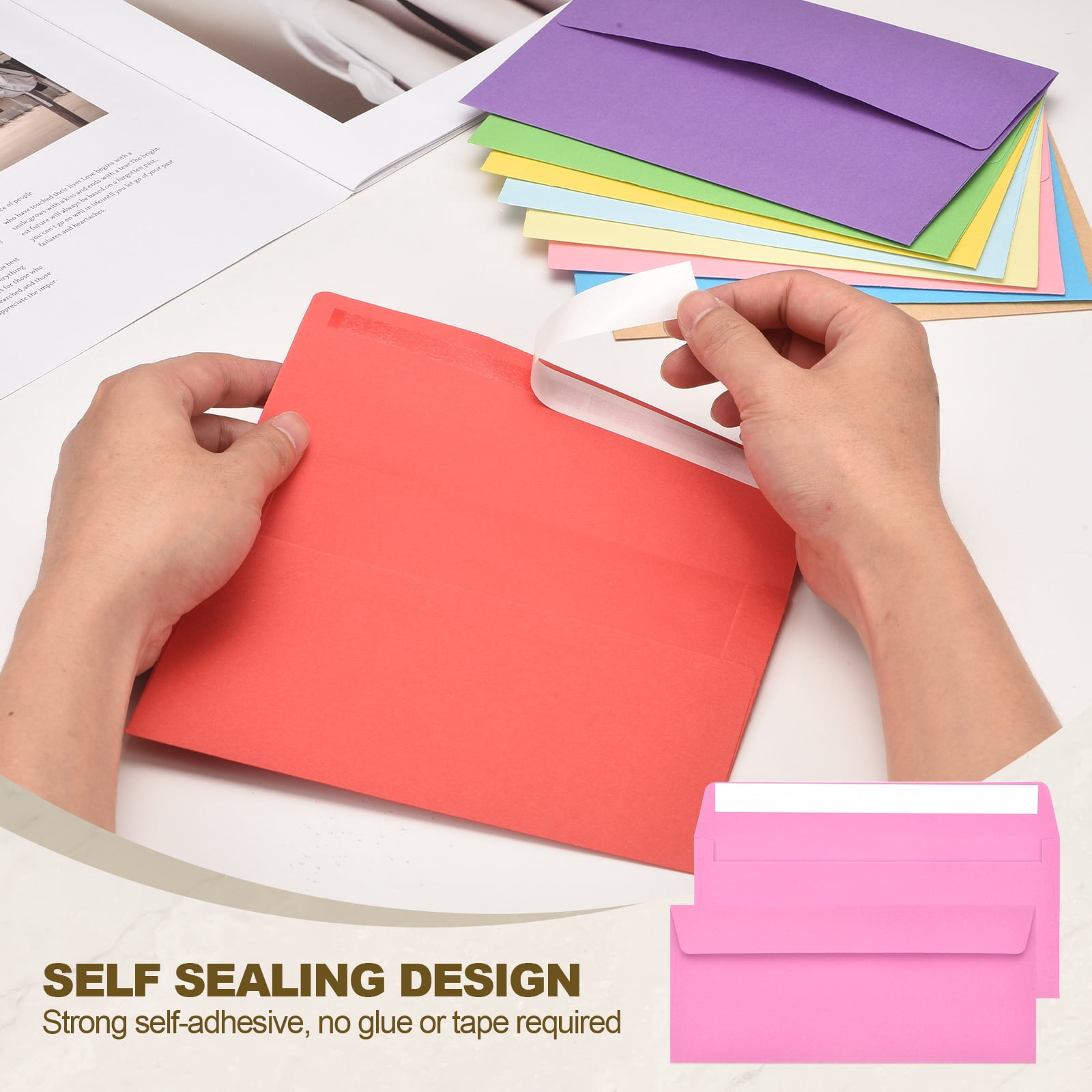 Uxcell 60 Pack Rose #10 Business Envelopes, Colored Self Seal Letter Size