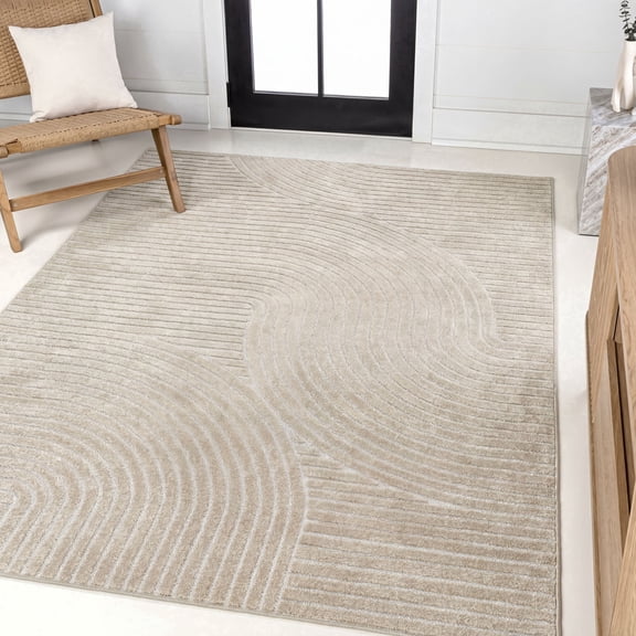 JONATHAN Y SCANDINAVIAN 8 x 10 Area Rug, Hallie Minimalist Curve Geometric - Beige/Cream, SCN100D-8
