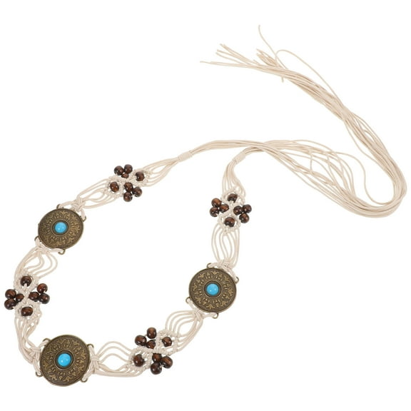 SEWCHICS Beige Hand Woven Boho Waist Belt Rope Tie with Vintage Braided Design for Everyday Wear