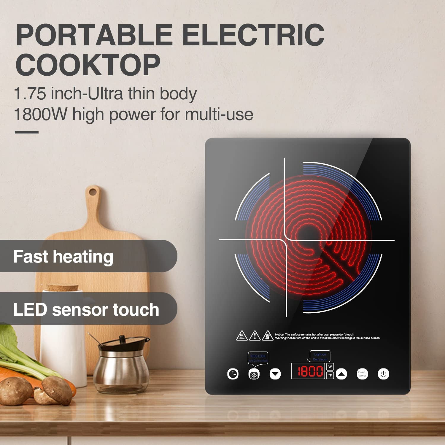 Electric Cooktop 12 Inch,Single Burner Plug in Portable 110V Electric  Cooktop, Countertop Ceramic Stove Top with Power Levels and Overheat  Protection
