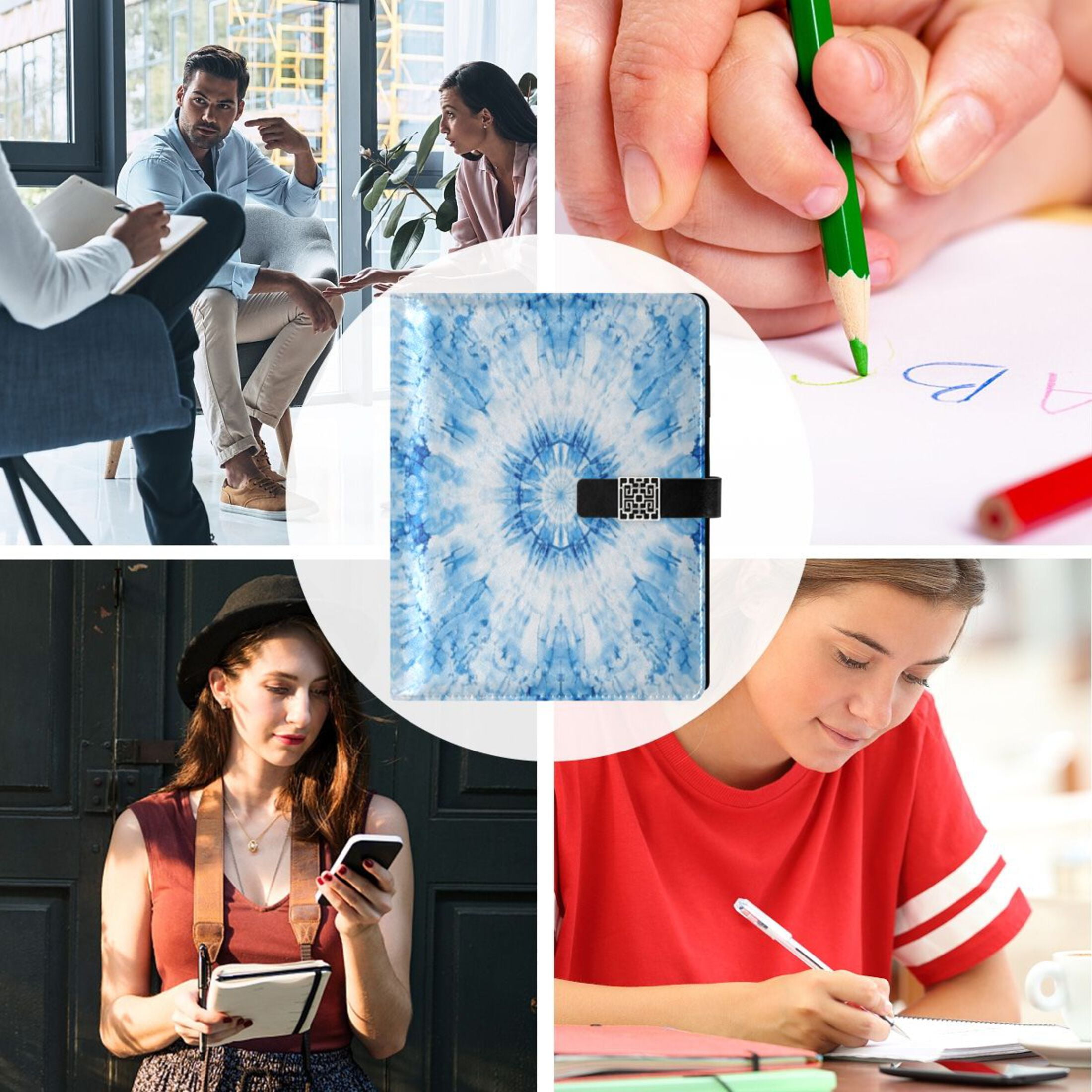 Leather Planner Leather Notebook Notebook Journal Binder Design Pen Pocket Design Convenient for Storage Pretty Light Blue Tie Dye