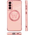 thumbnail image 4 of for Samsung Galaxy S21 Case [Support for Magsafe] Butterfly Pattern Magnetic Plating Screen Protector Luxury Elegant Case Camera Protector Soft Shockproof Protective Corner Back Cover -Pink, 4 of 6