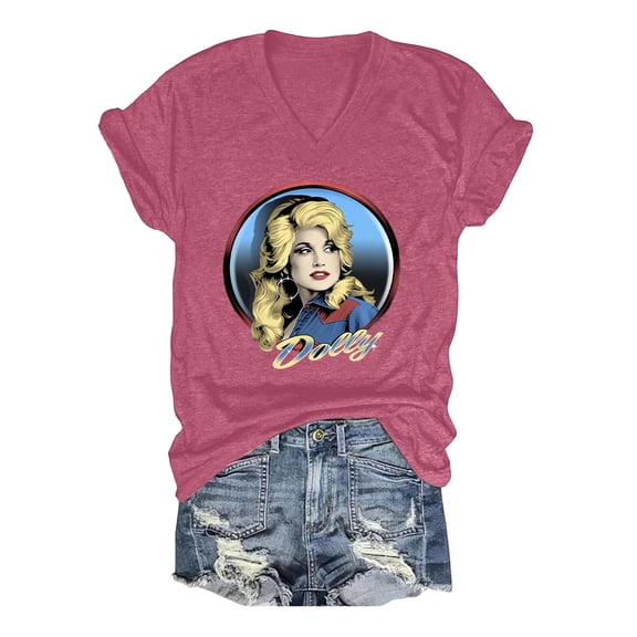 Dolly Memorial T-Shirt, Parton Country Music Tee Graphic Casual Short Sleeved T Shirt Lightweight T-Shirt Women Round Neck Everyday Wear Soft Breathable Modern