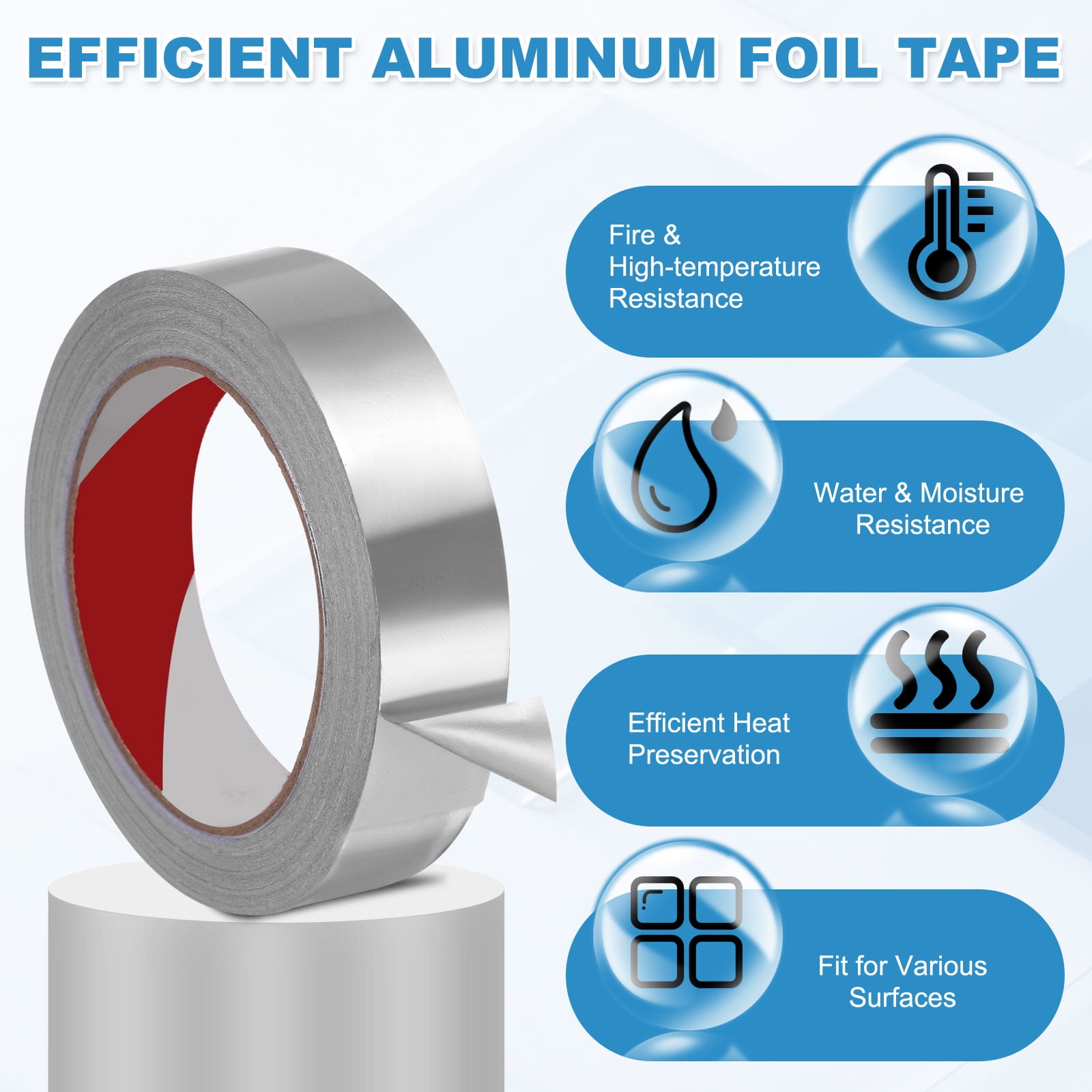 Uxcell 2 Pack Aluminum Foil Tape, 33 Ftx1.2inx2.4mil Heavy Duty HVAC Tape Metal Duct Tapes Heat Resistant Tape Insulation Tapes with Gloves for Air Ductwork, Dryer Vent, HVAC Sealing