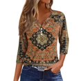 Mrigtriles 3/4 Length Sleeve Womens Tops Button Down Summer V Neck