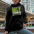 thumbnail image 2 of Golf Beats Work Quote with Balls, Clubs & a Swinging Golf Player, Golfing or Golfer Themed Merch Gift, Black Hooded Sweatshirt or Hoodie, 3XL, 2 of 5