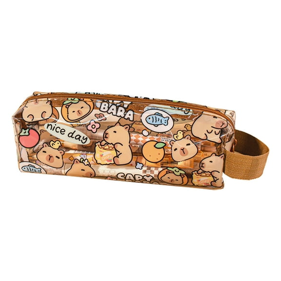 Clear Cartoon Pencil Case Water Resistant Zippered Pen Pencil Pouches Pen Organizers Travel Makeup Bag for Student Women