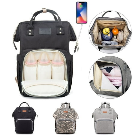UPC: 0810724035970 | Gustave Baby Diaper Bag Backpack Multifunction Maternity Nappy Bag Large Capacity Waterproof Travel Back Pack for Mom Dad with Insulated Bottle Pockets & USB Charging Port – Gray