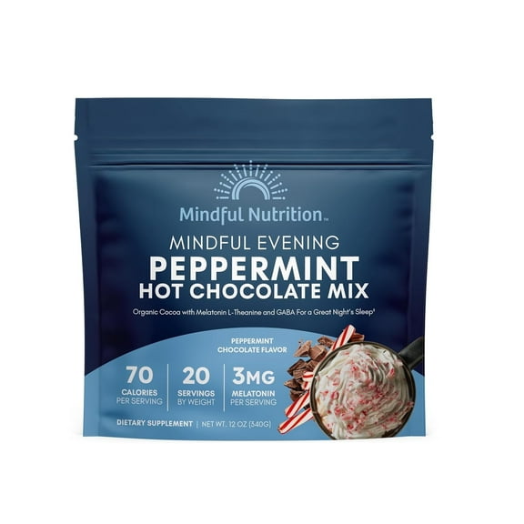 Mindful Nutrition Evening Peppermint Cocoa Mix with Melatonin, L-Theanine & GABA, 12 oz