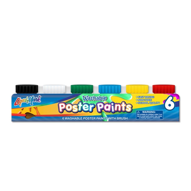 6Count Washable Poster Paints with Brush Case Pack of 48