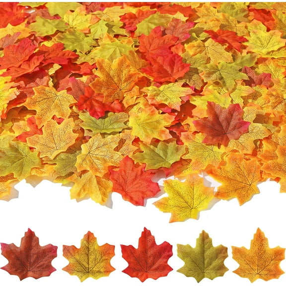 500Pcs Fall Leaves Fake Artificial Maple Leaves for Thanksgiving Decorations Autumn Silk Leaf for Fall Wedding Table Festival Party Home DIY Decor(Multi-color)