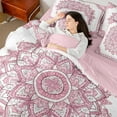 thumbnail image 5 of Manfei Vintage Damask Female 7-Piece Bedding Comforter Set, Mystic Pink Boho Floral King Bedding Sets, Southwestern Reversible Bed Sheets, Microfiber Bedroom Decor, 5 of 8