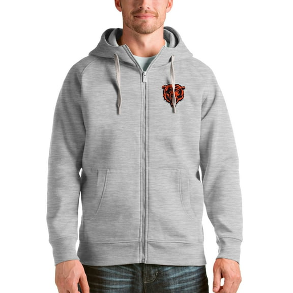 Men's Antigua Heather Gray Chicago Bears Bear Head Victory Full-Zip Hoodie