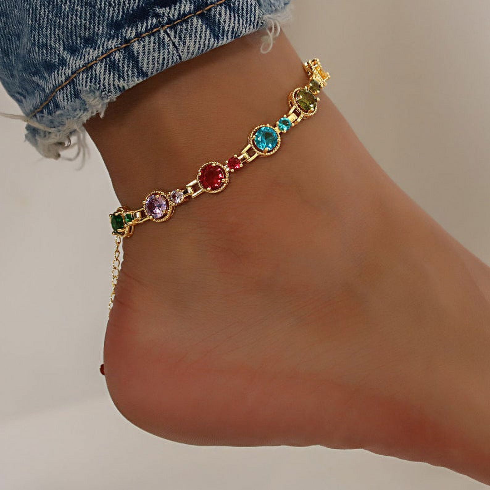 Minimal CZ Stones Anklets or Bracelet For Women, with 5"+2" Inch Adjustable Size.