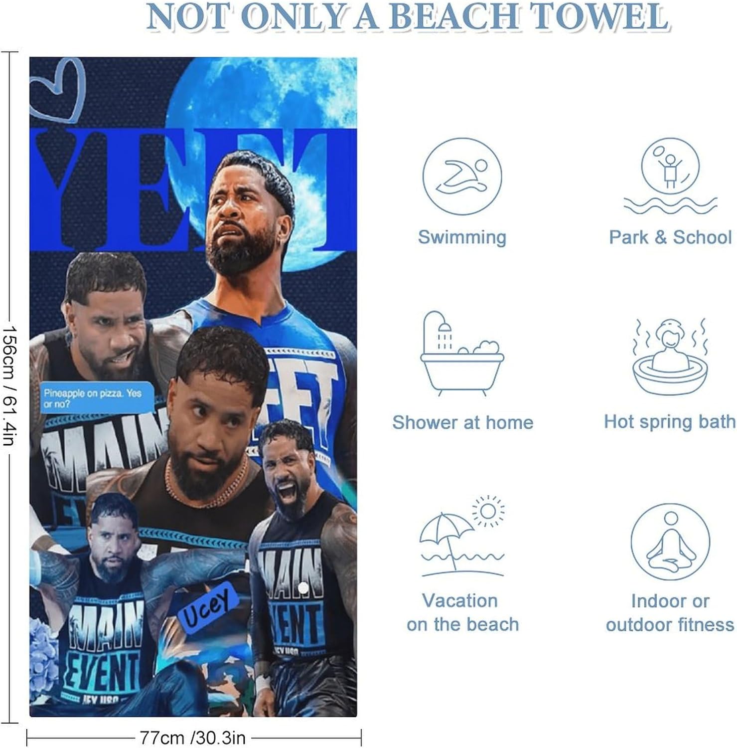 Jey USO Wrestling Merch Beach Towel Microfiber Bath Towels Oversized Towels Quick Dry Pool Beach Essentials 61.4 X 30.3 Inch