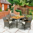 thumbnail image 4 of Costway 7PCS Patio Rattan Dining Set Acacia Wood Table Cushioned Chair Mix Gray, 4 of 9