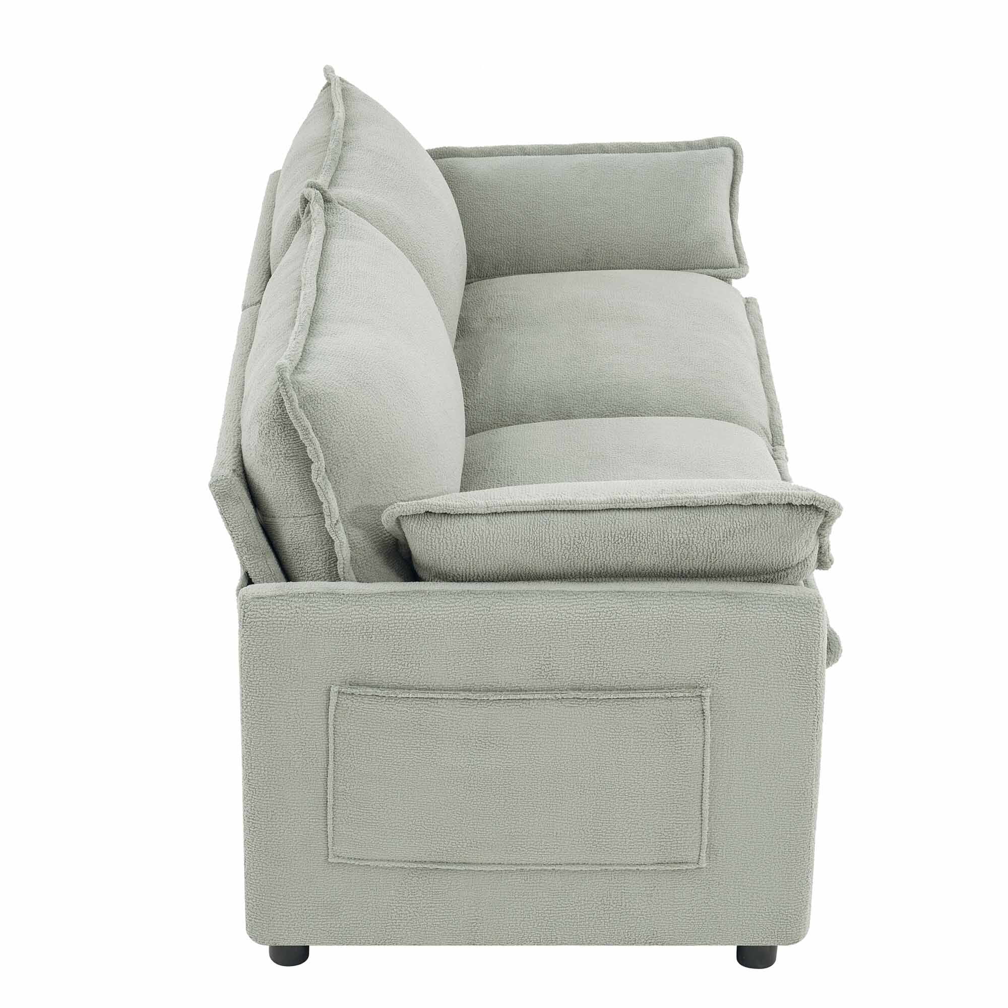 Lunale 2-Seater Sofa with Storage Pockets, Small Modern Cloud Couch for Living Room, Green Chenille