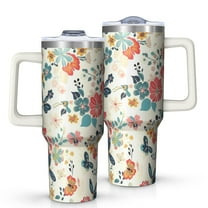 OBREWU Pioneer Flower Tumbler with Handle and Lid,Pioneer Flower 40oz Double Wall Vacuum Insulated Tumbler,Cups Gift for Women and Men