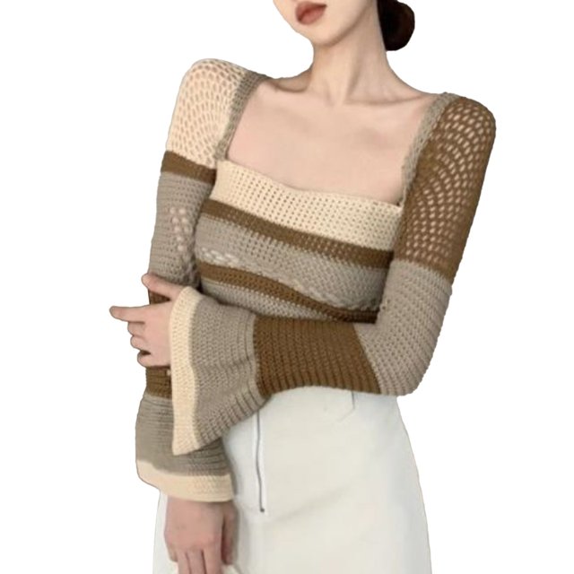 Prendas de punto huecas, Prendas de punto huecas para mujer, prendas de punto huecas de manga larga, Top para mujer, estética elegante