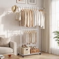 thumbnail image 3 of Costway Rolling Clothes Rack, Double-Rod Extendable Garment Stand for Hanging Clothes, 3 of 10