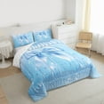 thumbnail image 3 of Feelyou Cartoon Blue Ribbon Queen Comforter Set for Kid, Glitter Dreamy Stars Bedding Sets, Modern Fashion Bow-tie Reversible Bedding Comforter Set, Lightweight Room Decor, 3pcs, 3 of 8