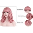 thumbnail image 3 of RightOn Pink Wig Short Curly Wavy Wig Pink Wig with Bangs Pink Wig for Women Synthetic Wigs with Wig Cap, 3 of 8