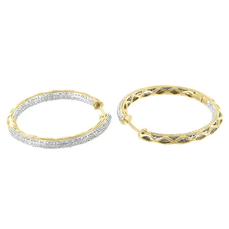 Womens Hoop Design Earrings 14k Yellow Gold 1.50 Carat Real Diamonds 33mm Ladies