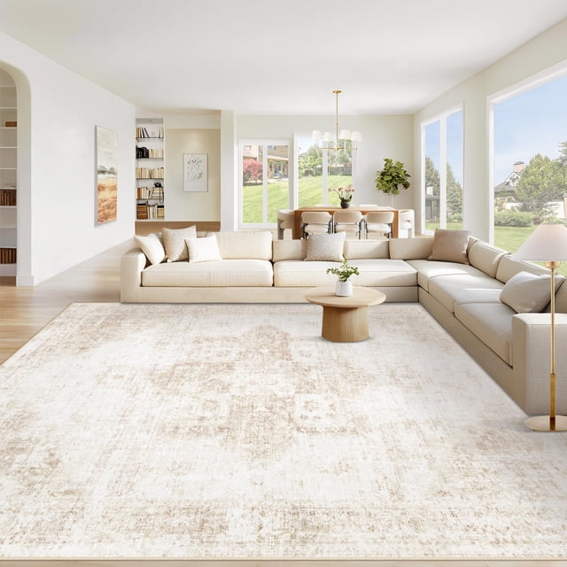 Alfombra Vecarf, lavable, vintage, diseño bohemio, 240 x 300 cm, color beige
