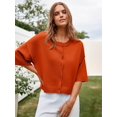 thumbnail image 4 of Half Sleeve Womens Knit Outfits Cropped Button Down Tops Oversized Lightweight Ribbed Knit Cardigan Sweaters, 4 of 5