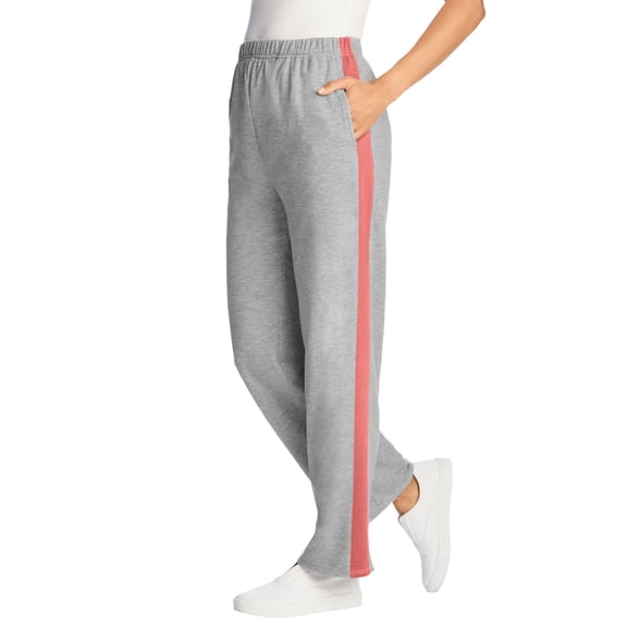 Woman Within Plus Size Cotton French Terry Straight-Leg Pull-On Side-Stripe Pants