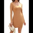thumbnail image 3 of Vestidos de Mujer, Cuello en U, Larga, Informal, de Punto Acanalado, Ajustado, Básico, Minivestido Ajustado, Tubo Caqui S, 3 of 10