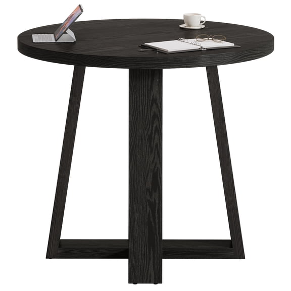Tribesigns Round Conference Table for 2-4 People, 31.5-Inch Small Wooden Office Table with Sturdy Base, Farmhouse Home Office Meeting Desk for Small Spaces, Black